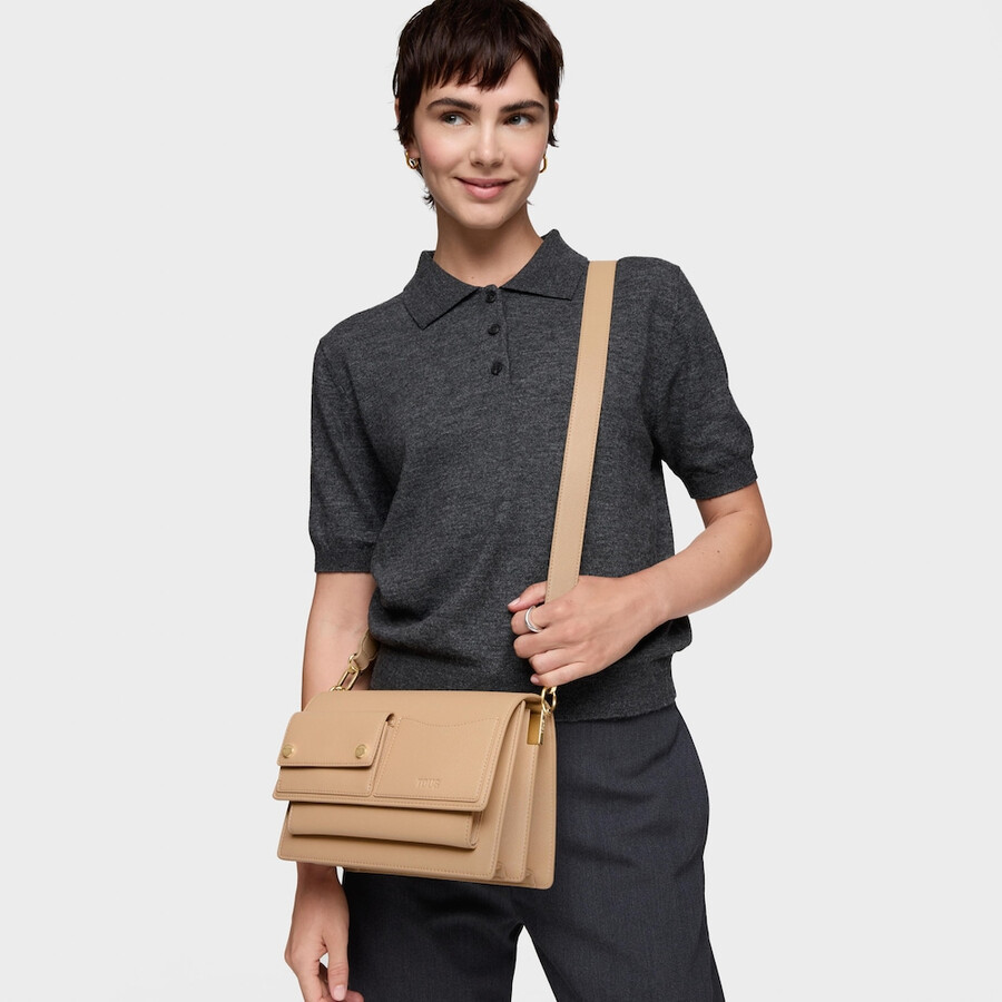 borsa a tracolla media color sabbia tous audree pockets