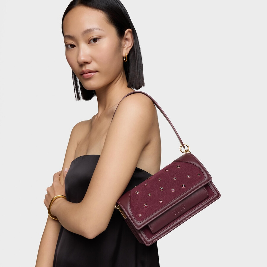 piccola borsa a tracolla color bordeaux tous audree strass