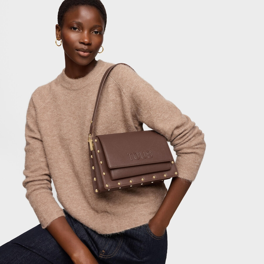 borsa a tracolla marrone media tous audree studs