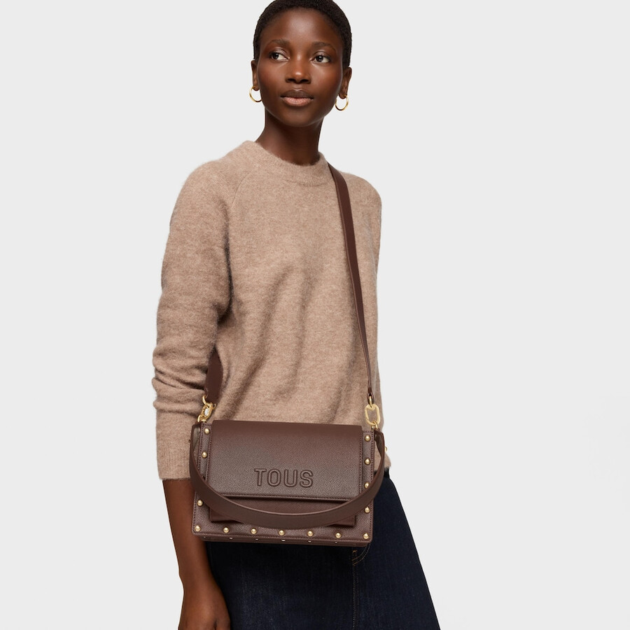 borsa a tracolla marrone media tous audree studs