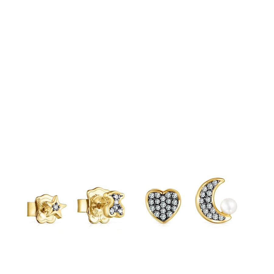confezione di orecchini nocturne in argento vermeil con diamanti e perla