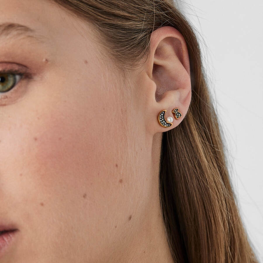 confezione di orecchini nocturne in argento vermeil con diamanti e perla