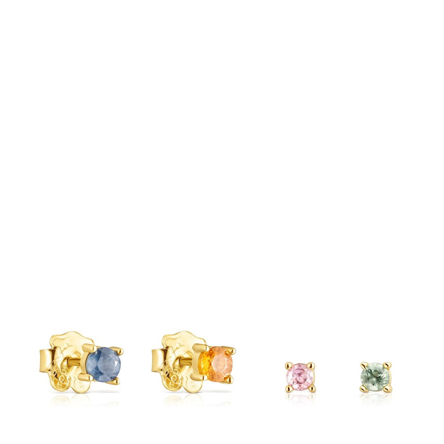 confezione di orecchini scintillanti in argento vermeil con zaffiri multicolori