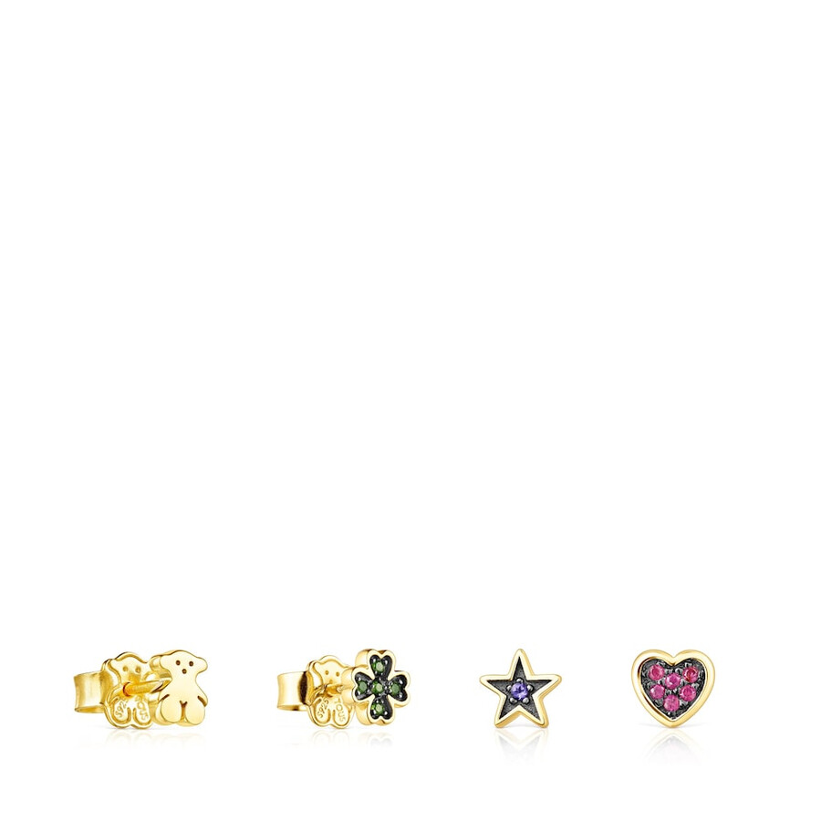 set di orecchini a forma di orsetto in argento vermeil con pietre preziose