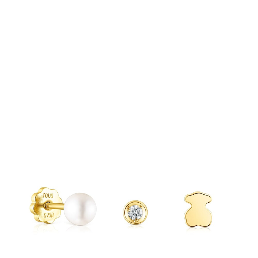 confezione di piercing per orecchie tous pearl in oro con diamante e perla