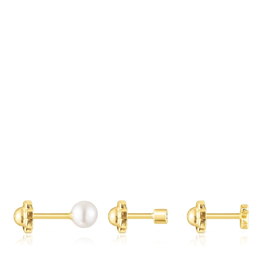 confezione di piercing per orecchie tous pearl in oro con diamante e perla