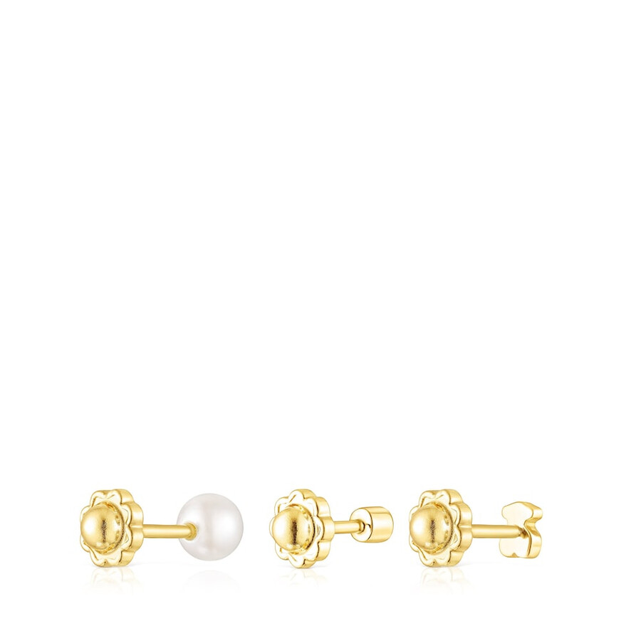confezione di piercing per orecchie tous pearl in oro con diamante e perla