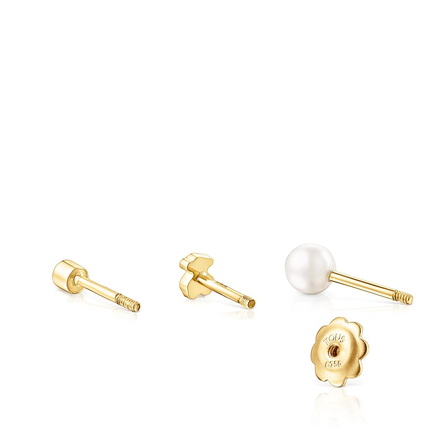 confezione di piercing per orecchie tous pearl in oro con diamante e perla