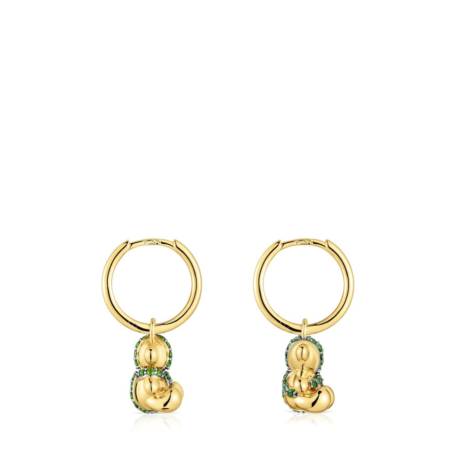 orecchini a cerchio corti in argento placcato oro 18kt con orsetto e diopside cromato lligat