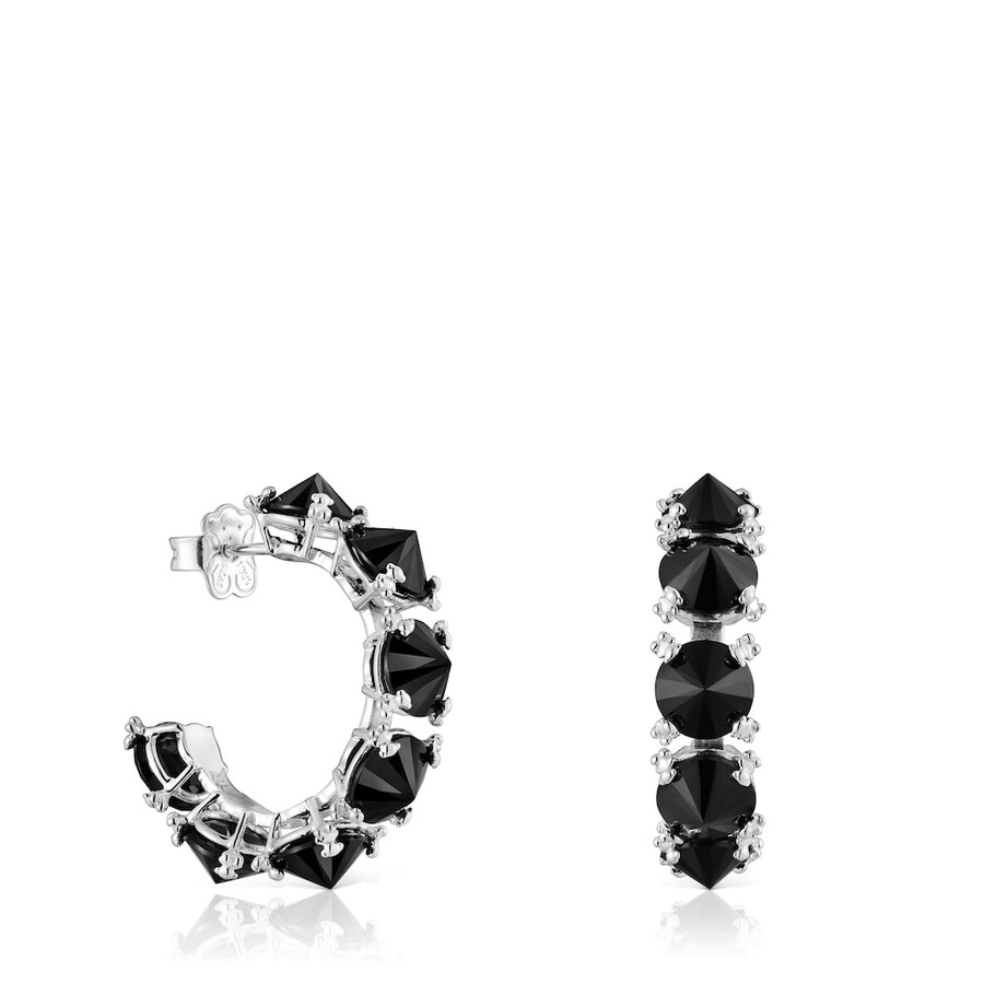 grandi orecchini a cerchio color pills in argento con onice
