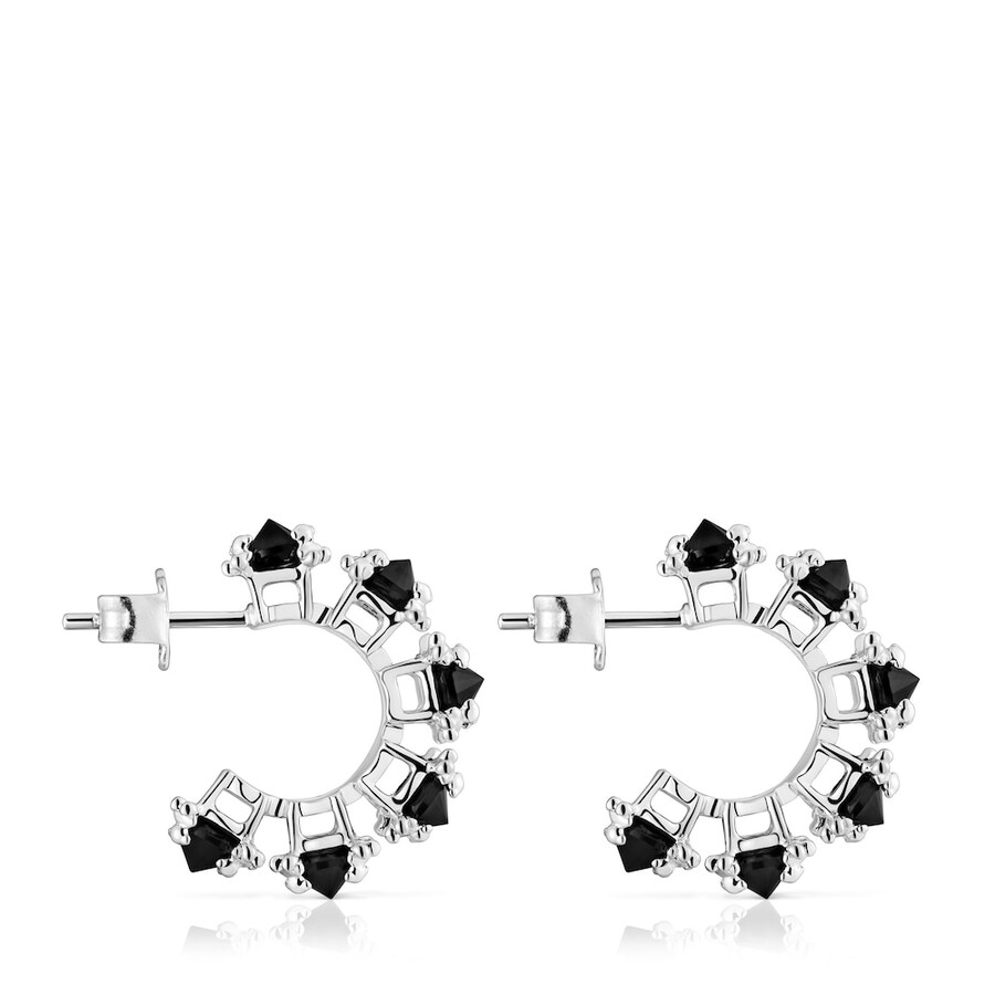 orecchini a cerchio color argento con onice