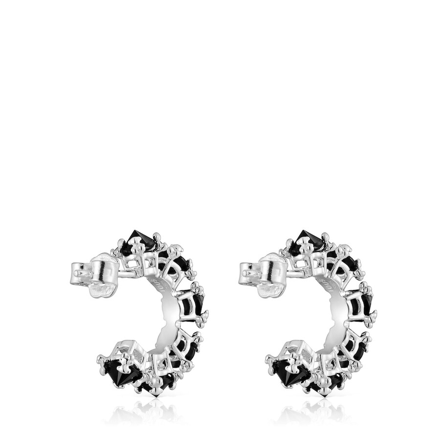 orecchini a cerchio color argento con onice