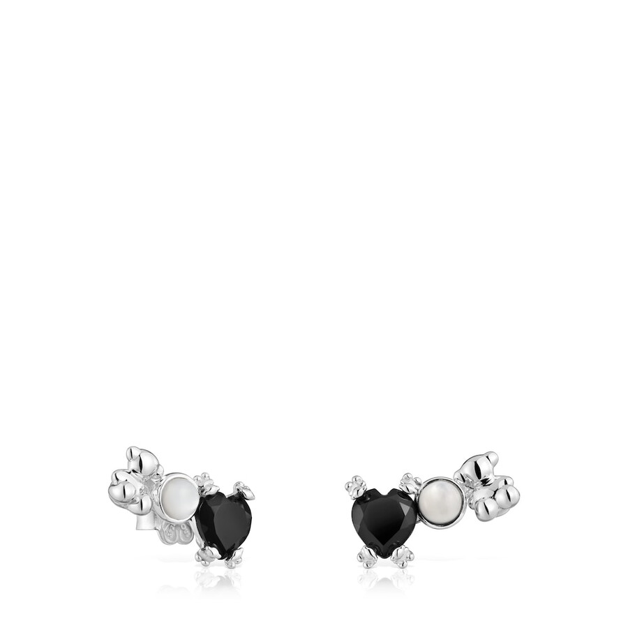orecchini climber silver color pills con orso e con onice e madreperla