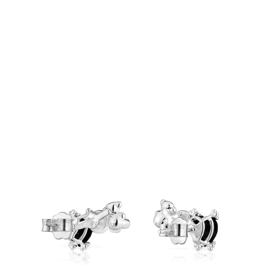 orecchini climber silver color pills con orso e con onice e madreperla