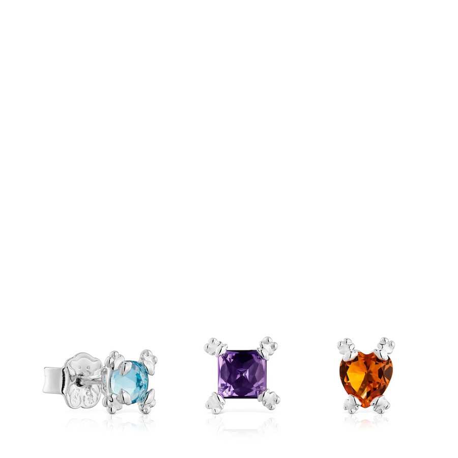set di tre orecchini color pills in argento con pietre preziose