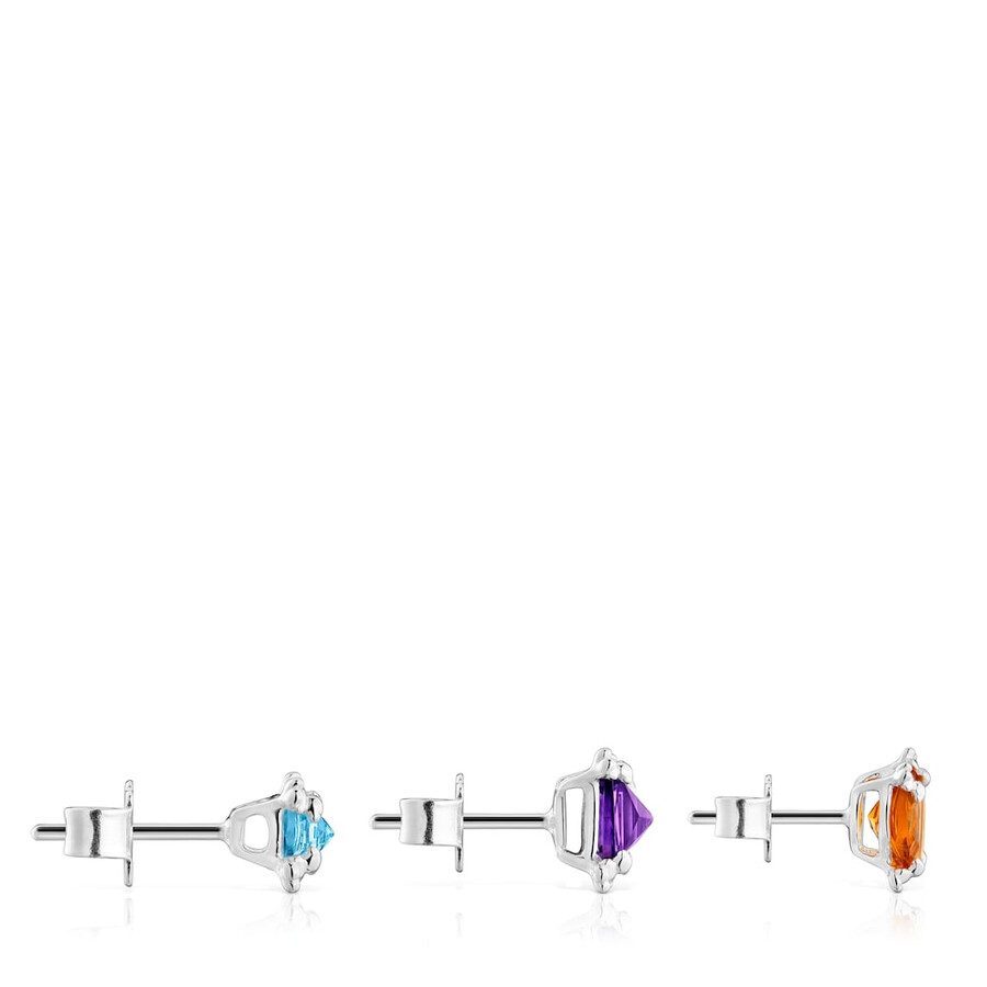 set di tre orecchini color pills in argento con pietre preziose