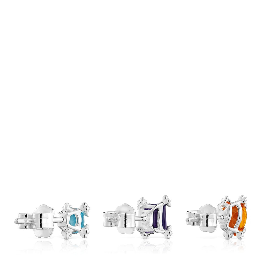 set di tre orecchini color pills in argento con pietre preziose