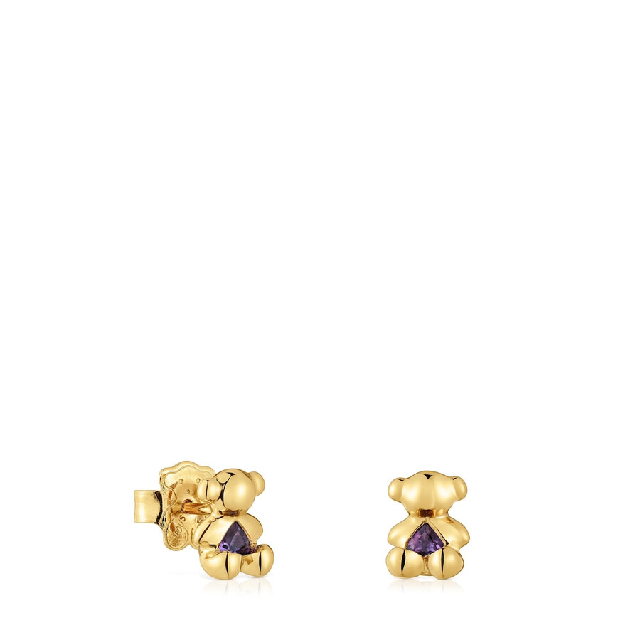 orecchini a forma di piccolo orso con placcatura in oro 18kt su argento e ametista bold bear