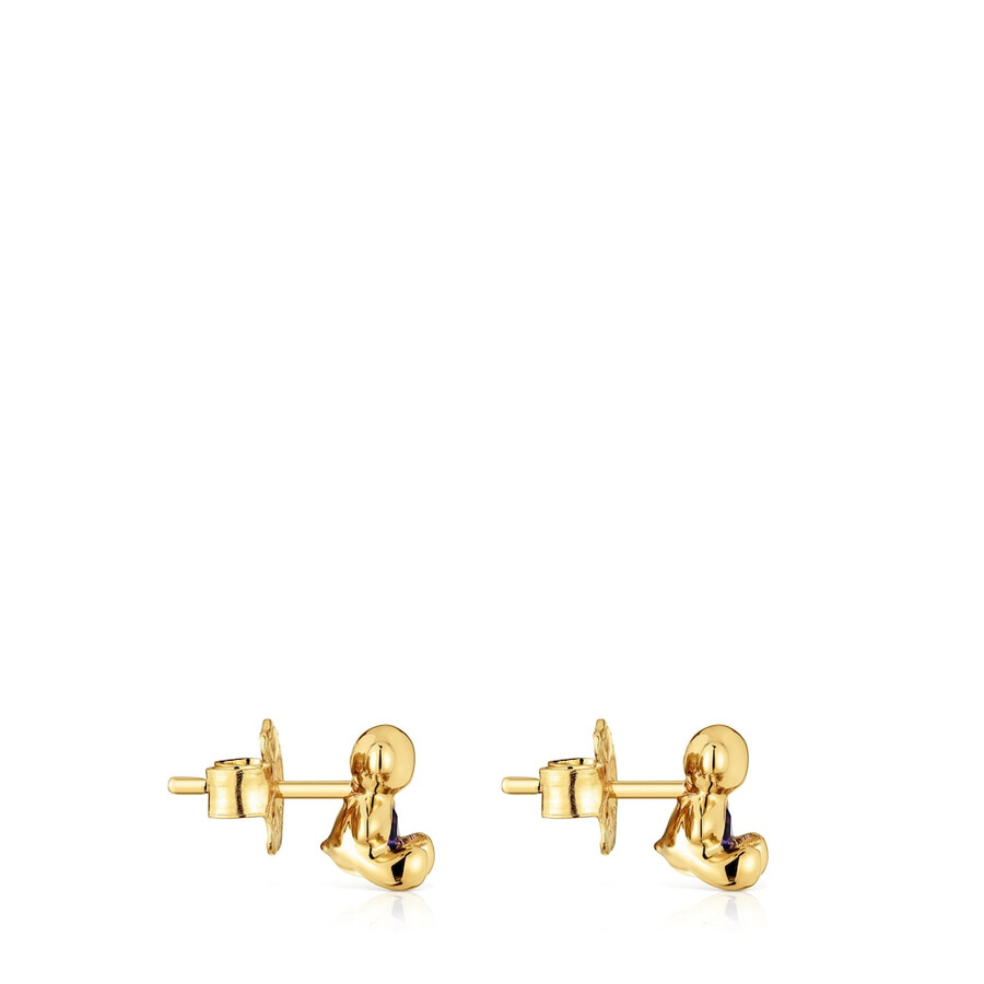 orecchini a forma di piccolo orso con placcatura in oro 18kt su argento e ametista bold bear