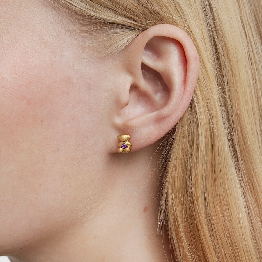 orecchini a forma di piccolo orso con placcatura in oro 18kt su argento e ametista bold bear