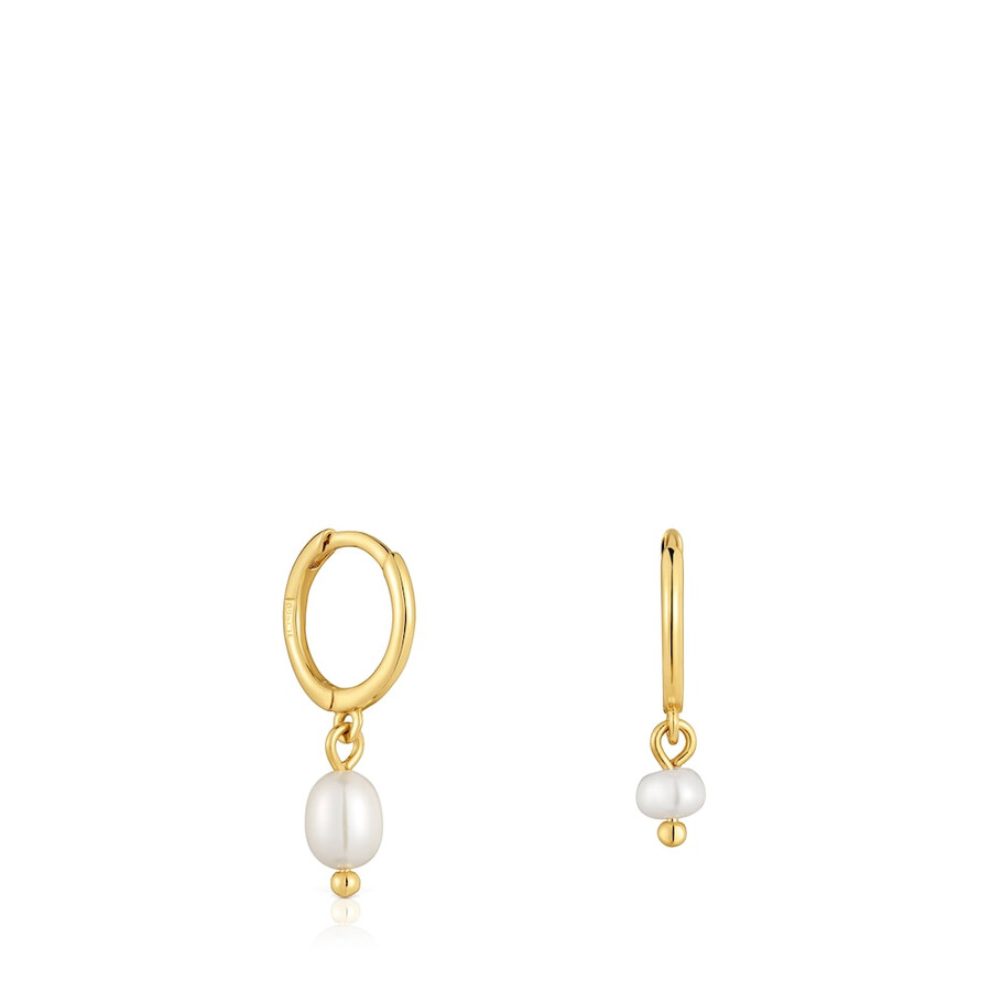 orecchini a cerchio corti in argento placcato oro 18kt con perle coltivate sugar party