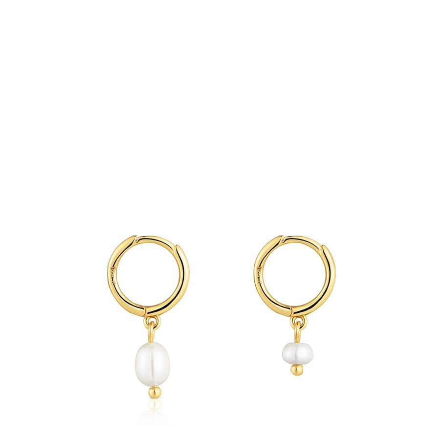 orecchini a cerchio corti in argento placcato oro 18kt con perle coltivate sugar party