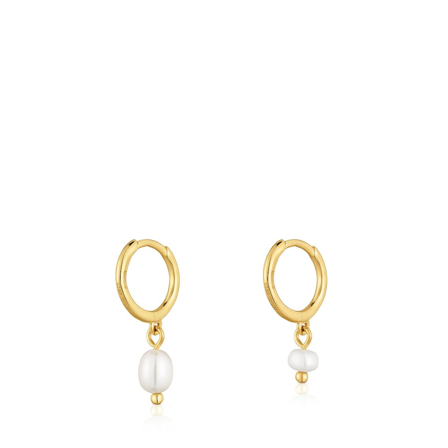 orecchini a cerchio corti in argento placcato oro 18kt con perle coltivate sugar party