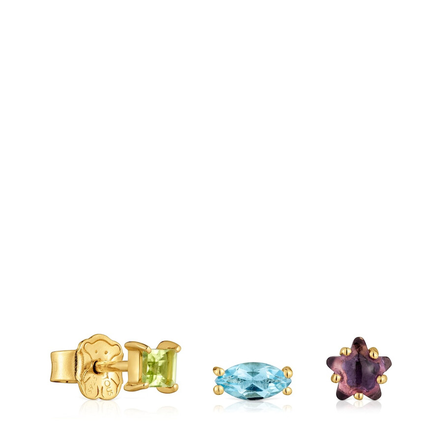 confezione di piccoli orecchini con placcatura in oro 18kt su argento e pietre preziose sugar party
