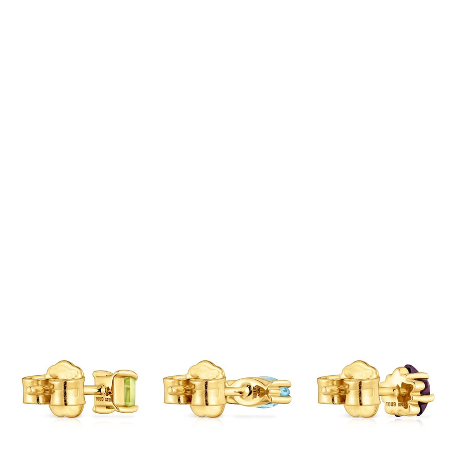 confezione di piccoli orecchini con placcatura in oro 18kt su argento e pietre preziose sugar party