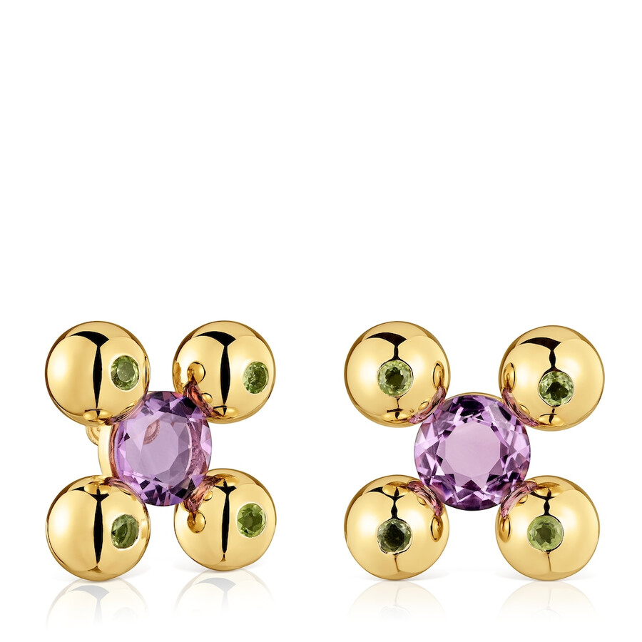 orecchini corti con placcatura in oro 18kt su argento ametista e peridoto sugar party