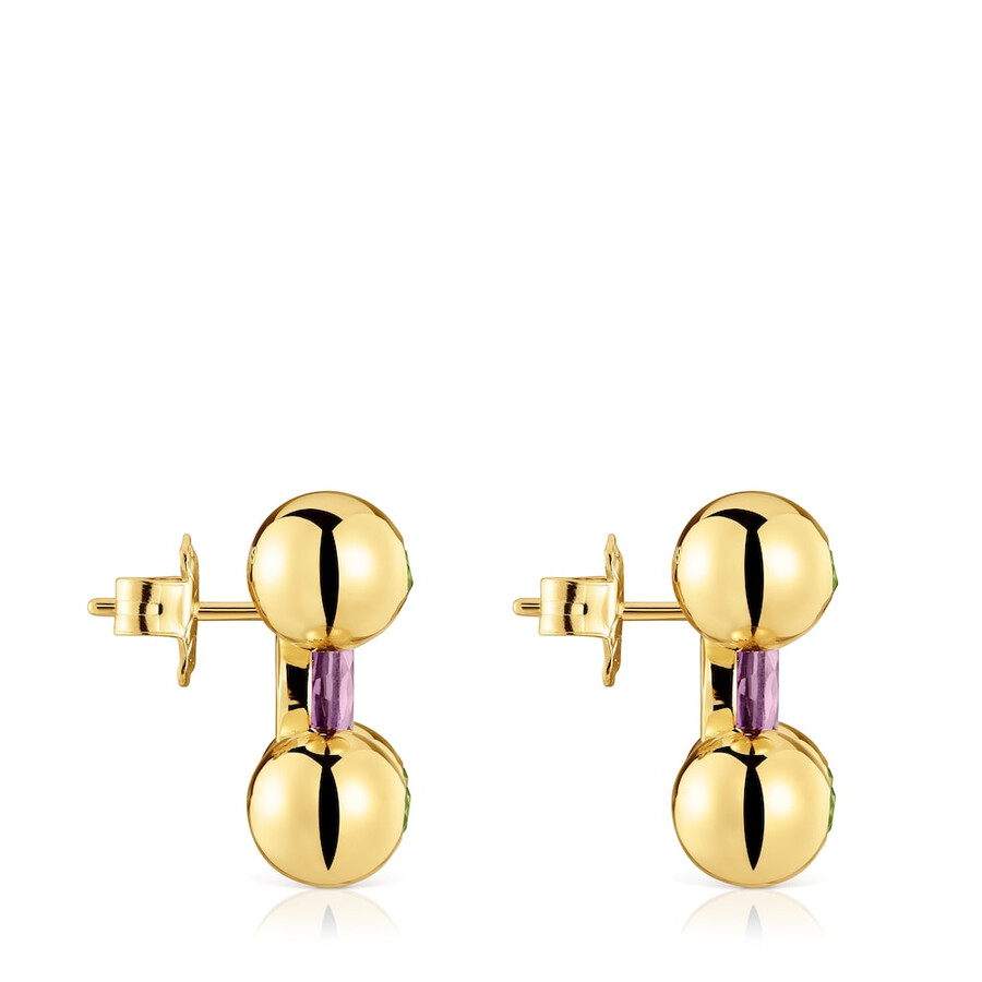 orecchini corti con placcatura in oro 18kt su argento ametista e peridoto sugar party