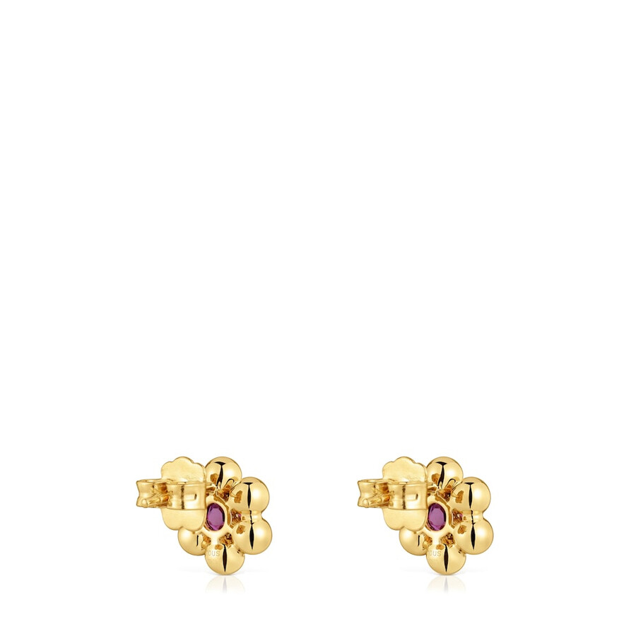 orecchini corti a forma di fiore con placcatura in oro 18kt su argento e rodolite sugar party