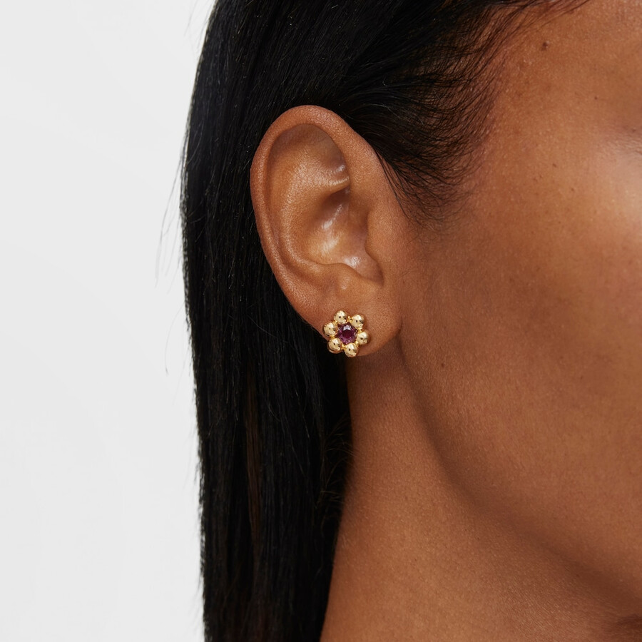 orecchini corti a forma di fiore con placcatura in oro 18kt su argento e rodolite sugar party