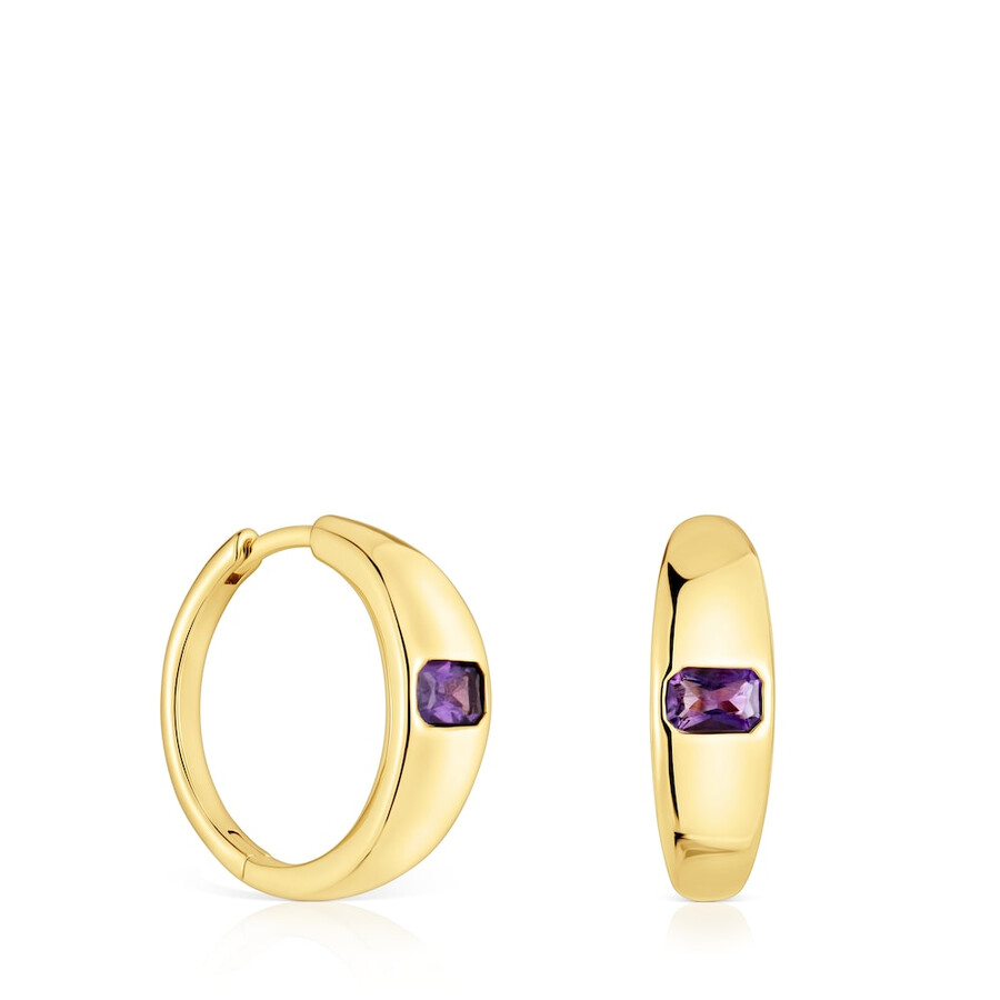 orecchini a cerchio corti con placcatura in oro 18kt su argento e ametista tous basic colors