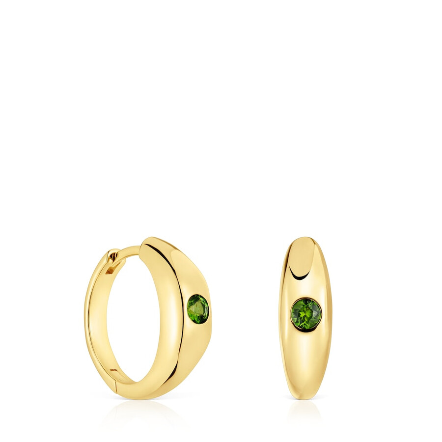 orecchini a cerchio corti con placcatura in oro 18kt su argento e cromo diopside tous basic colors