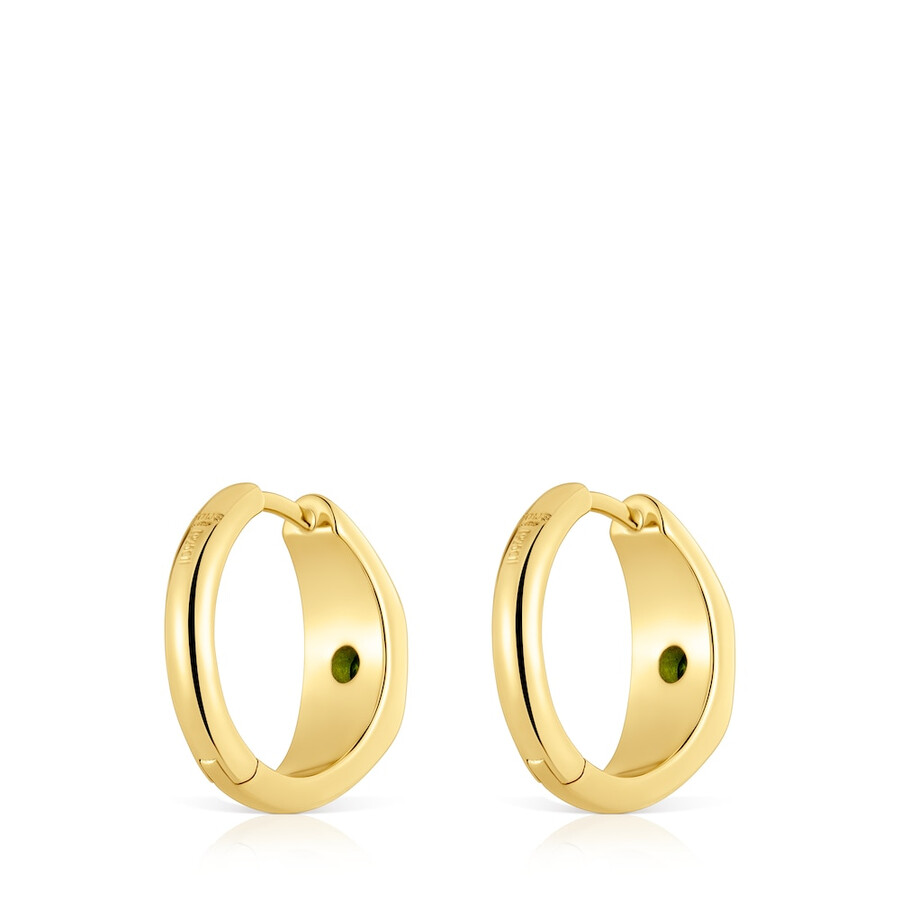 orecchini a cerchio corti con placcatura in oro 18kt su argento e cromo diopside tous basic colors