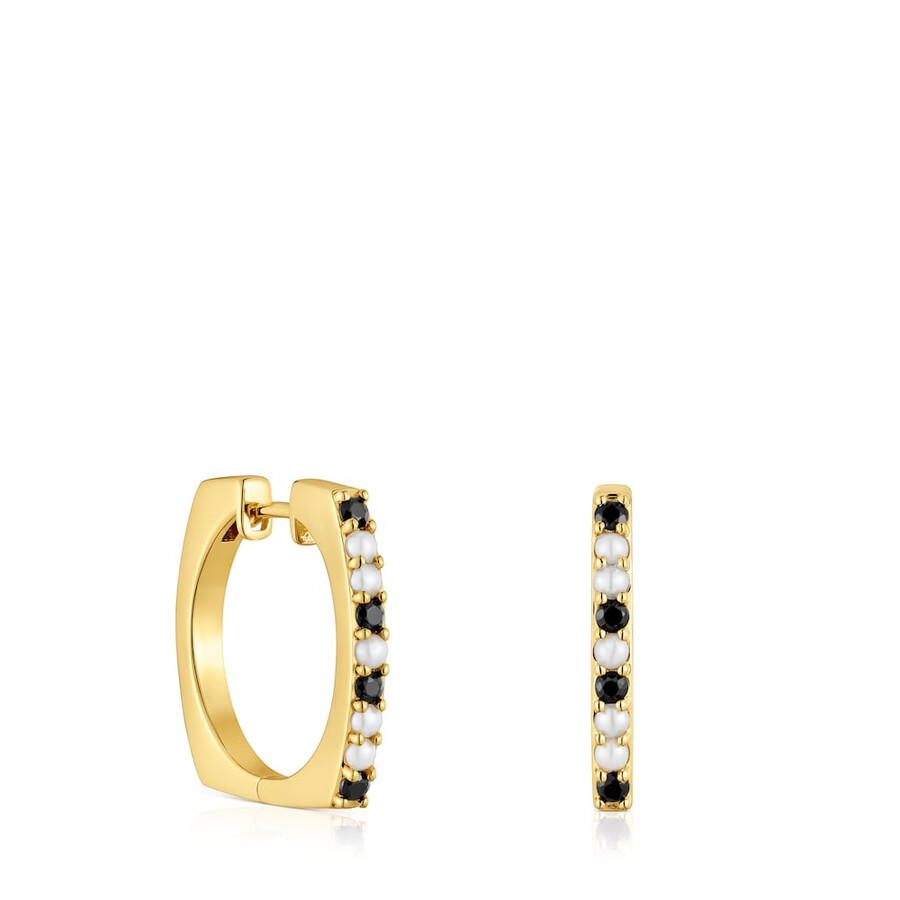 orecchini a cerchio corti con placcatura in oro 18kt su argento e pietre preziose tous basic colors