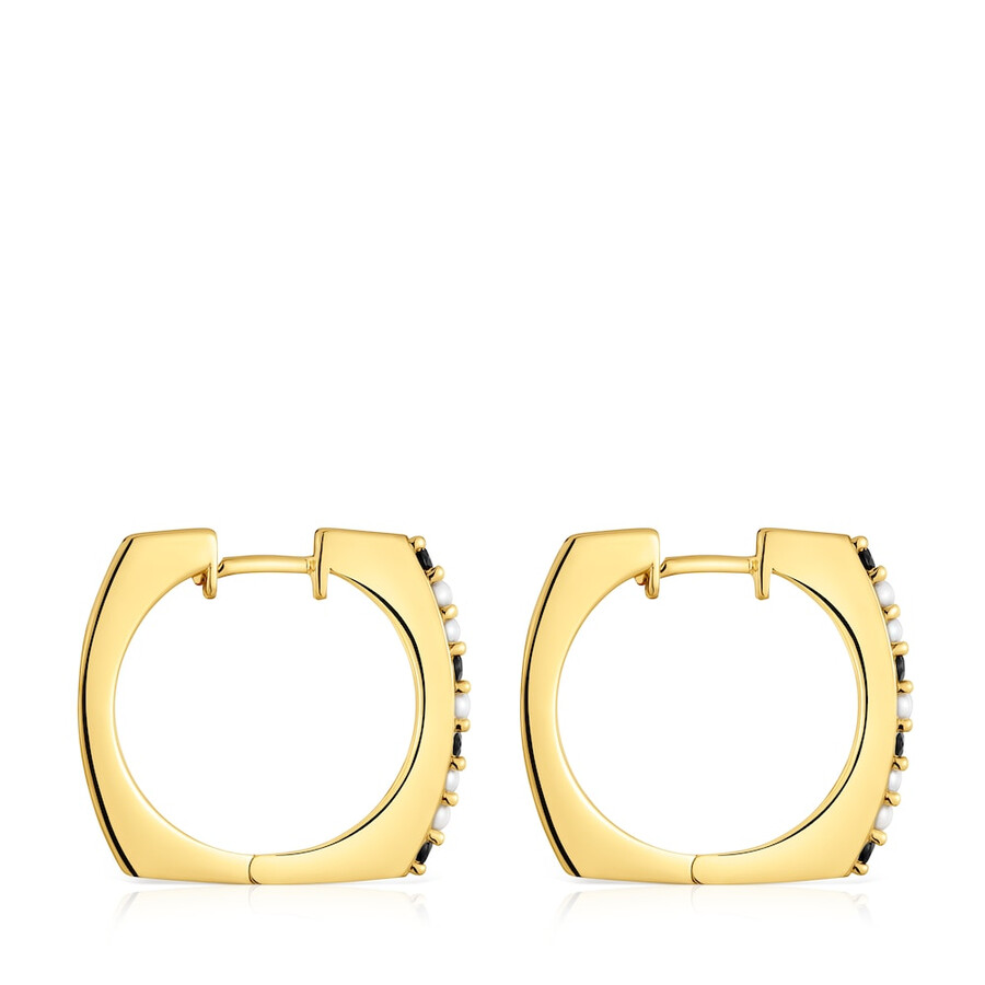 orecchini a cerchio corti con placcatura in oro 18kt su argento e pietre preziose tous basic colors