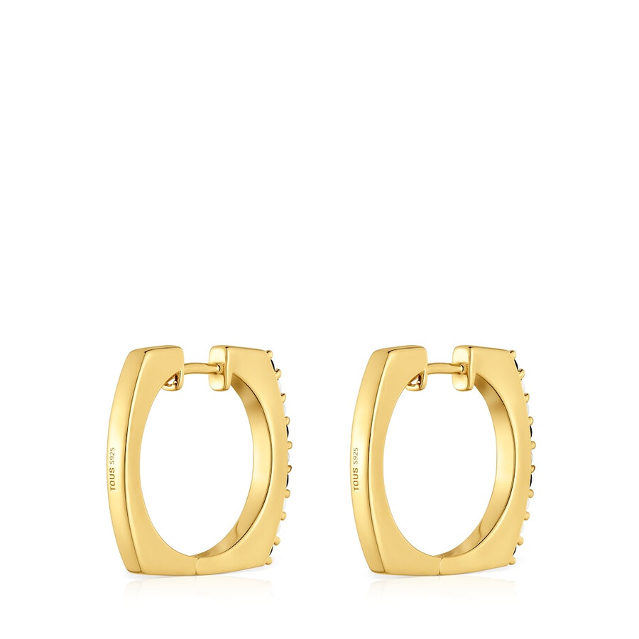 orecchini a cerchio corti con placcatura in oro 18kt su argento e pietre preziose tous basic colors