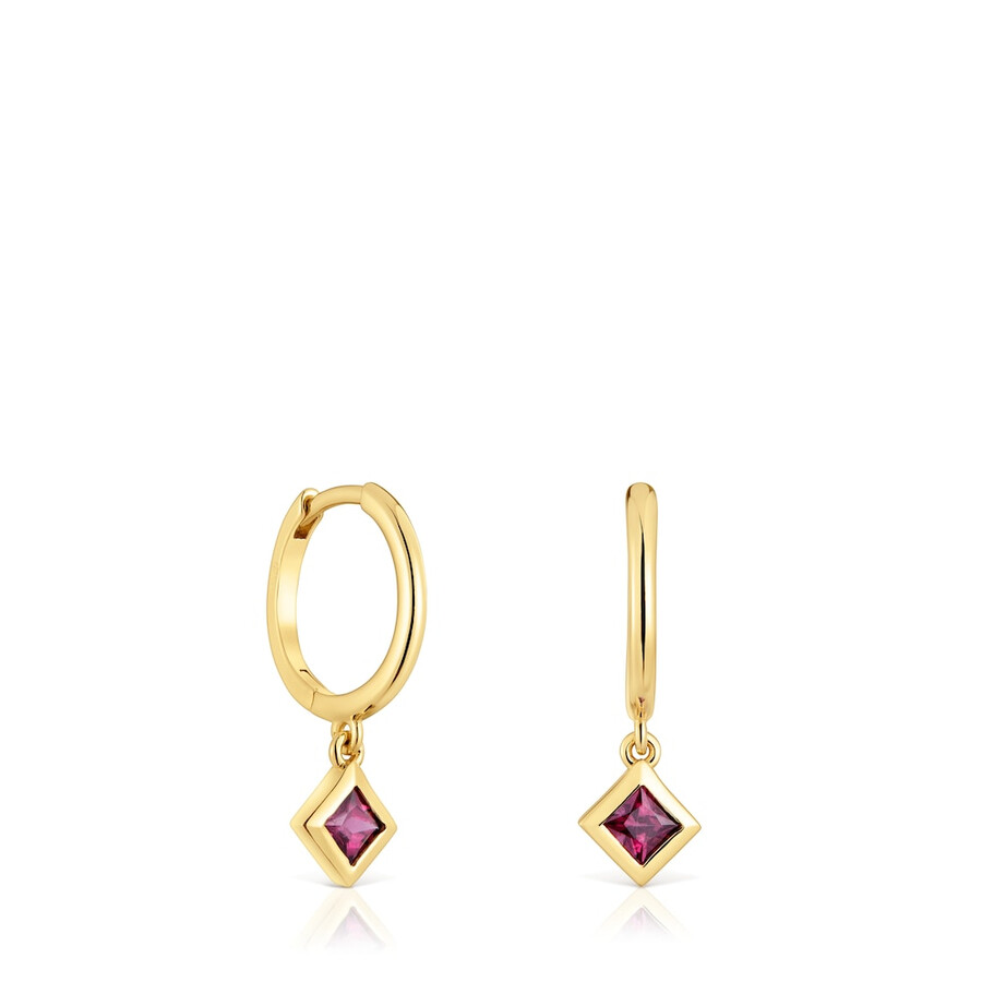 orecchini a cerchio corti con placcatura in oro 18kt su argento e ciondolo in rodolite tous basic colors