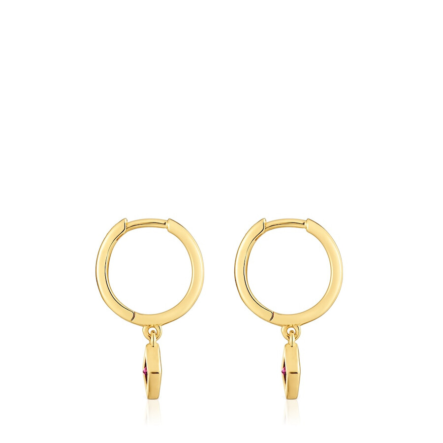 orecchini a cerchio corti con placcatura in oro 18kt su argento e ciondolo in rodolite tous basic colors