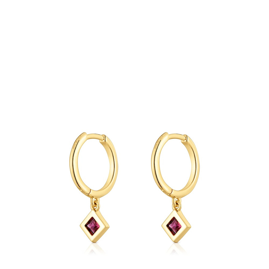 orecchini a cerchio corti con placcatura in oro 18kt su argento e ciondolo in rodolite tous basic colors