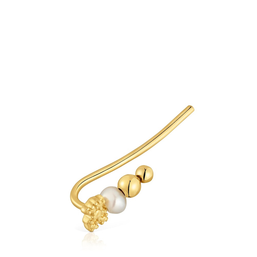 orecchino climber con placcatura in oro 18kt su argento e perla coltivata tous grain