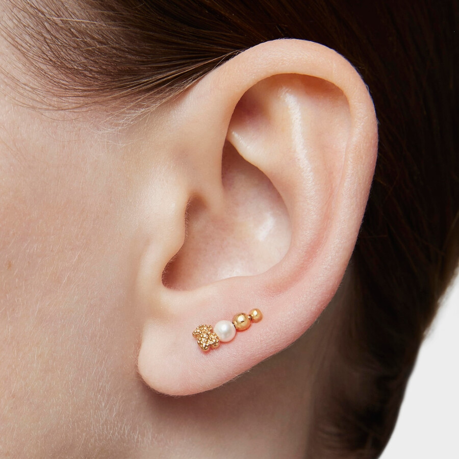 orecchino climber con placcatura in oro 18kt su argento e perla coltivata tous grain