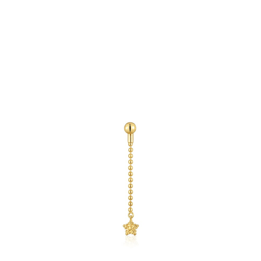 orecchino lungo individuale con placcatura in oro 18kt su argento tous grain