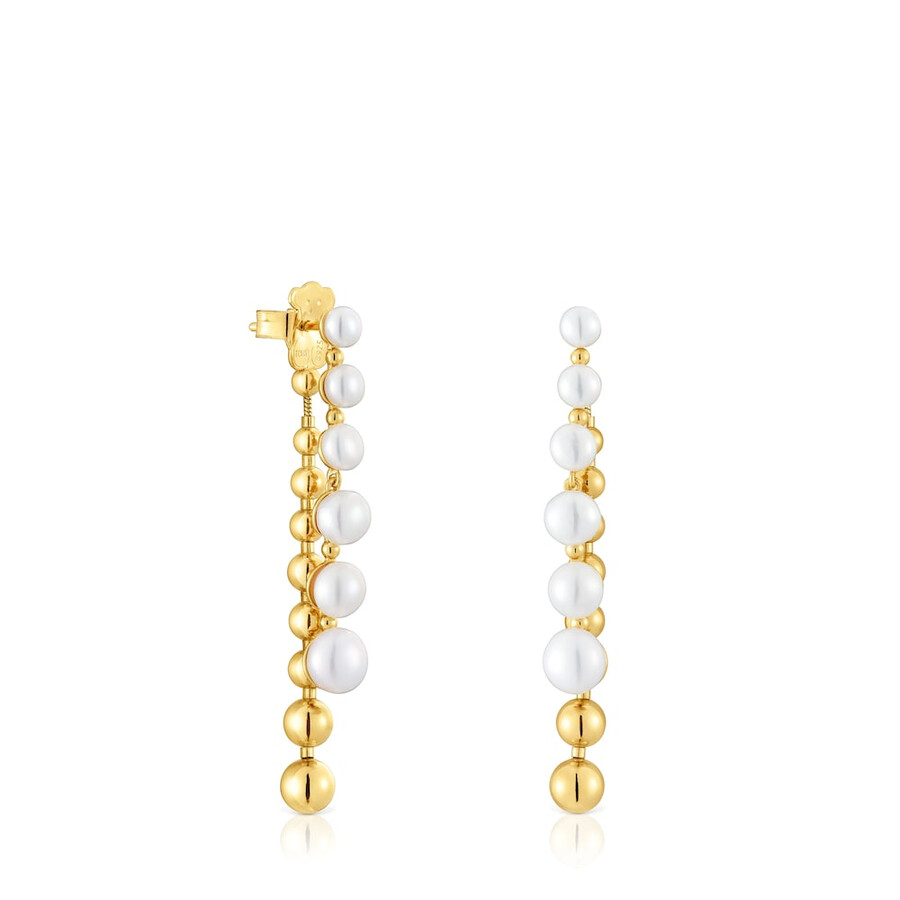 orecchini lunghi doppi con placcatura in oro 18kt su argento e perle coltivate gloss