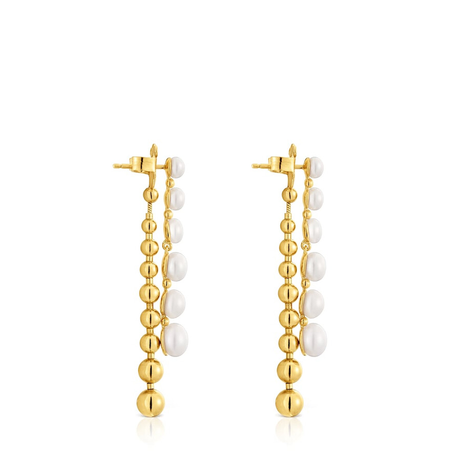 orecchini lunghi doppi con placcatura in oro 18kt su argento e perle coltivate gloss