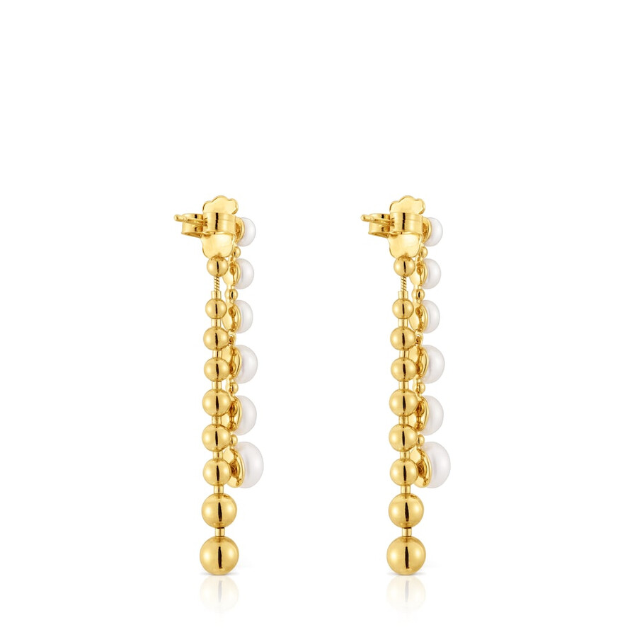 orecchini lunghi doppi con placcatura in oro 18kt su argento e perle coltivate gloss