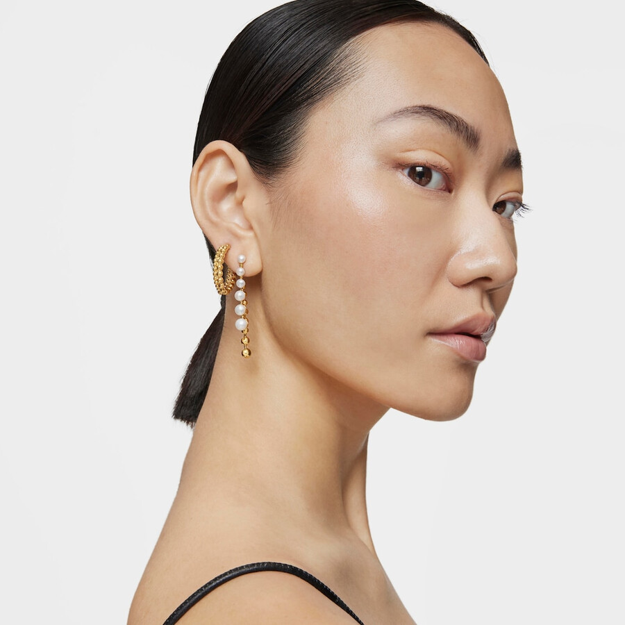 orecchini lunghi doppi con placcatura in oro 18kt su argento e perle coltivate gloss