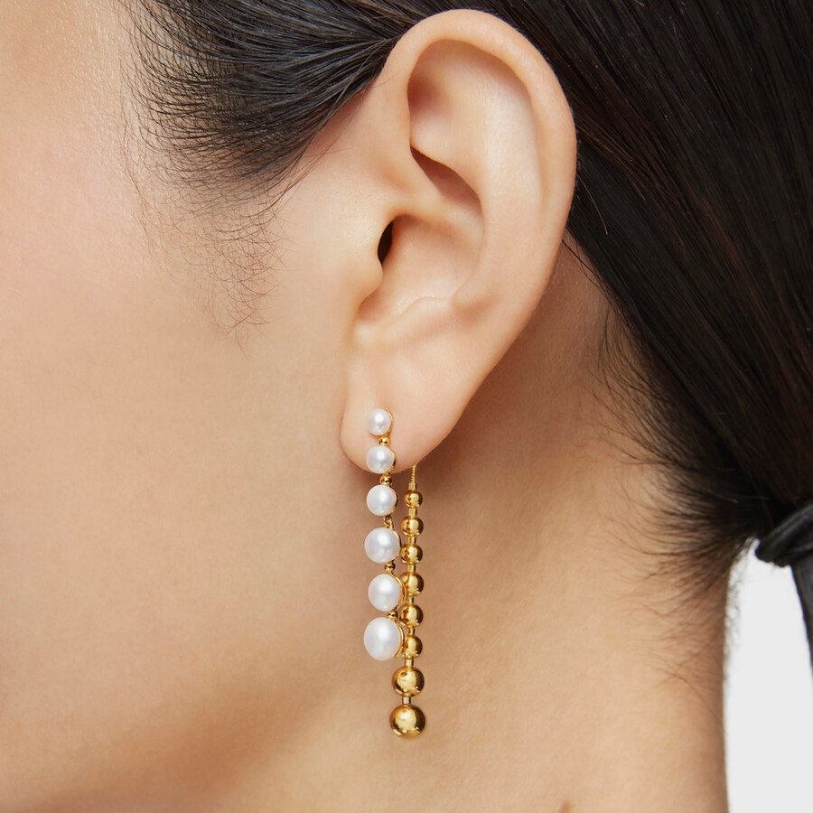 orecchini lunghi doppi con placcatura in oro 18kt su argento e perle coltivate gloss